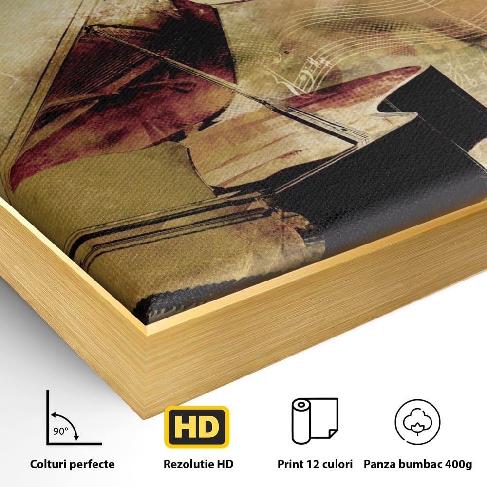Tablou Canvas Premium LuxCanva® A1288, Pianul, Living, Instrument Muzical, Note Muzicale, Portativ, Studio, Culori Vibrante