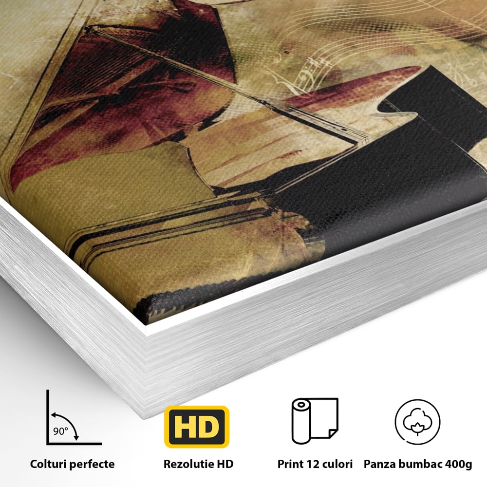 Tablou Canvas Premium LuxCanva® A1288, Pianul, Living, Instrument Muzical, Note Muzicale, Portativ, Studio, Culori Vibrante