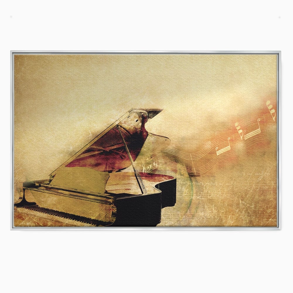Tablou Canvas Premium LuxCanva® A1288, Pianul, Living, Instrument Muzical, Note Muzicale, Portativ, Studio, Culori Vibrante