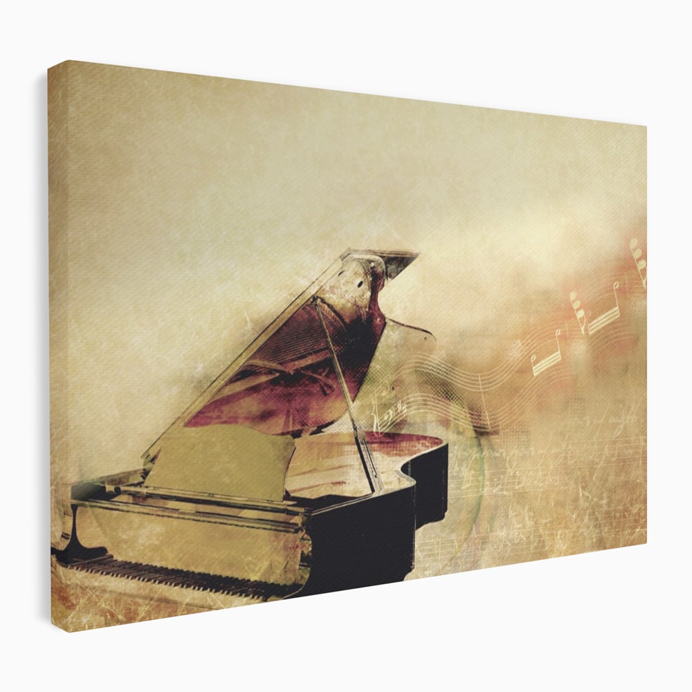 Tablou Canvas Premium LuxCanva® A1288, Pianul, Living, Instrument Muzical, Note Muzicale, Portativ, Studio, Culori Vibrante