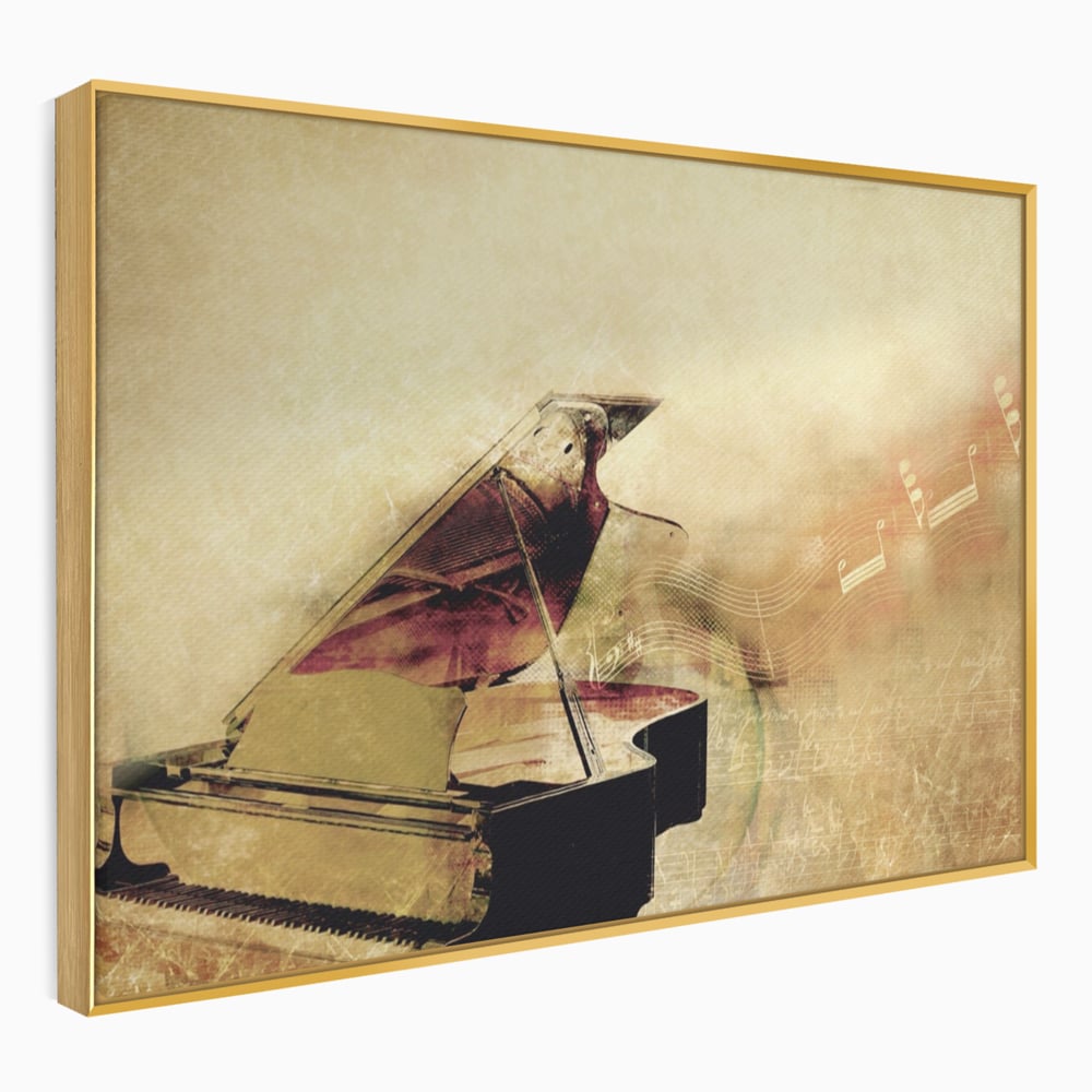 Tablou Canvas Premium LuxCanva® A1288, Pianul, Living, Instrument Muzical, Note Muzicale, Portativ, Studio, Culori Vibrante