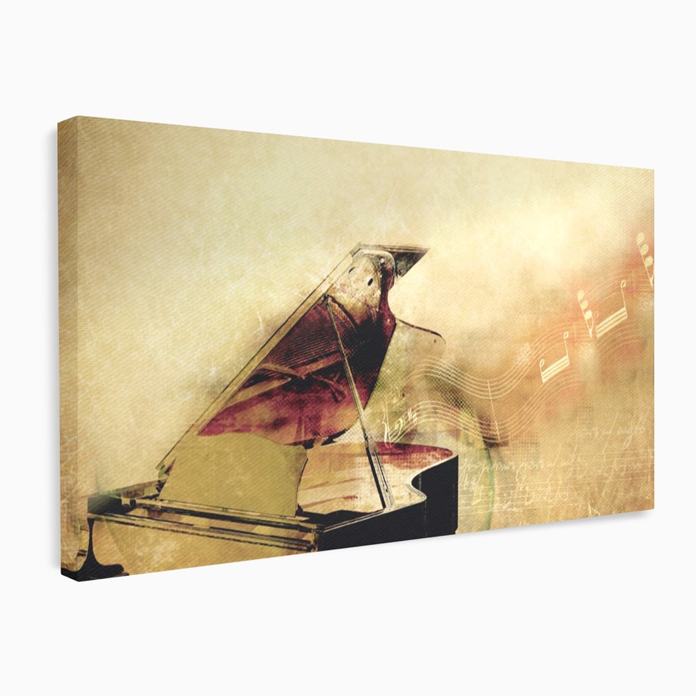 Tablou Canvas Premium LuxCanva® A1288, Pianul, Living, Instrument Muzical, Note Muzicale, Portativ, Studio, Culori Vibrante