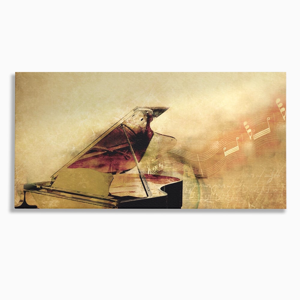 Tablou Canvas Premium LuxCanva® A1288, Pianul, Living, Instrument Muzical, Note Muzicale, Portativ, Studio, Culori Vibrante