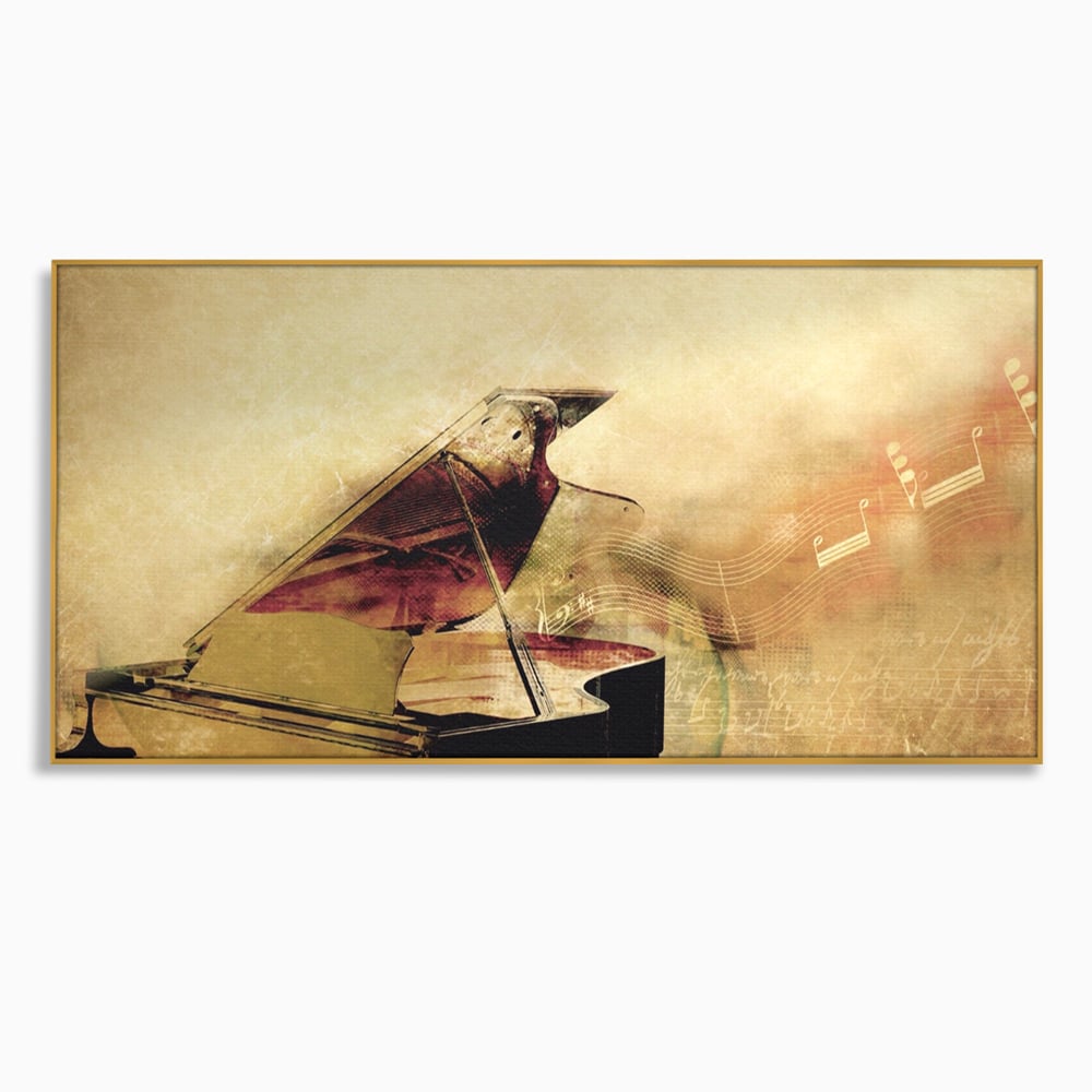 Tablou Canvas Premium LuxCanva® A1288, Pianul, Living, Instrument Muzical, Note Muzicale, Portativ, Studio, Culori Vibrante