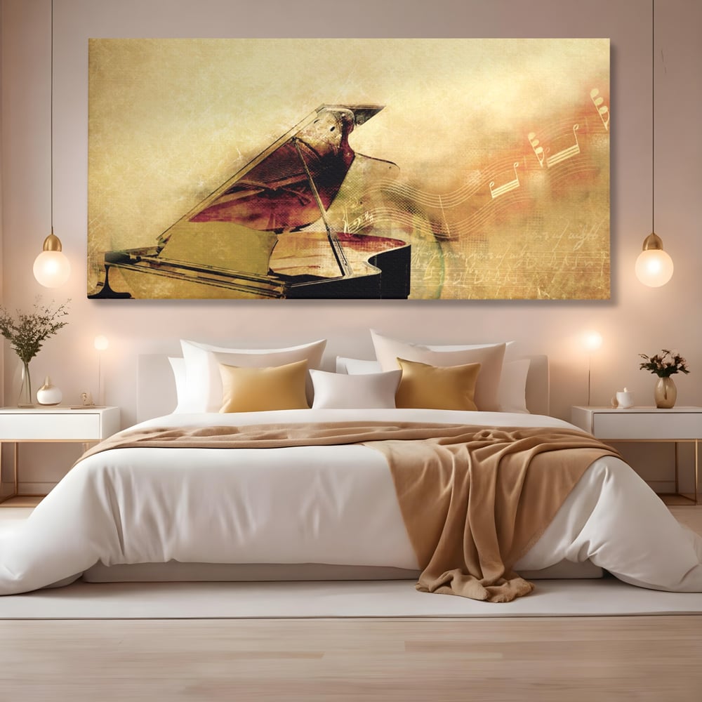 Tablou Canvas Premium LuxCanva® A1288, Pianul, Living, Instrument Muzical, Note Muzicale, Portativ, Studio, Culori Vibrante
