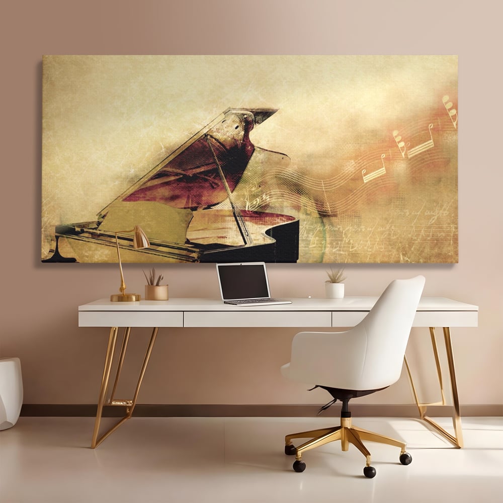 Tablou Canvas Premium LuxCanva® A1288, Pianul, Living, Instrument Muzical, Note Muzicale, Portativ, Studio, Culori Vibrante