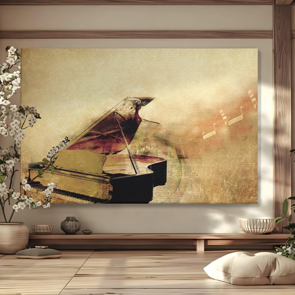 Tablou Canvas Premium LuxCanva® A1288, Pianul, Living, Instrument Muzical, Note Muzicale, Portativ, Studio, Culori Vibrante