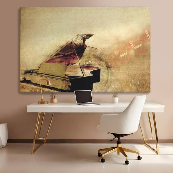 Tablou Canvas Premium LuxCanva® A1288, Pianul, Living, Instrument Muzical, Note Muzicale, Portativ, Studio, Culori Vibrante