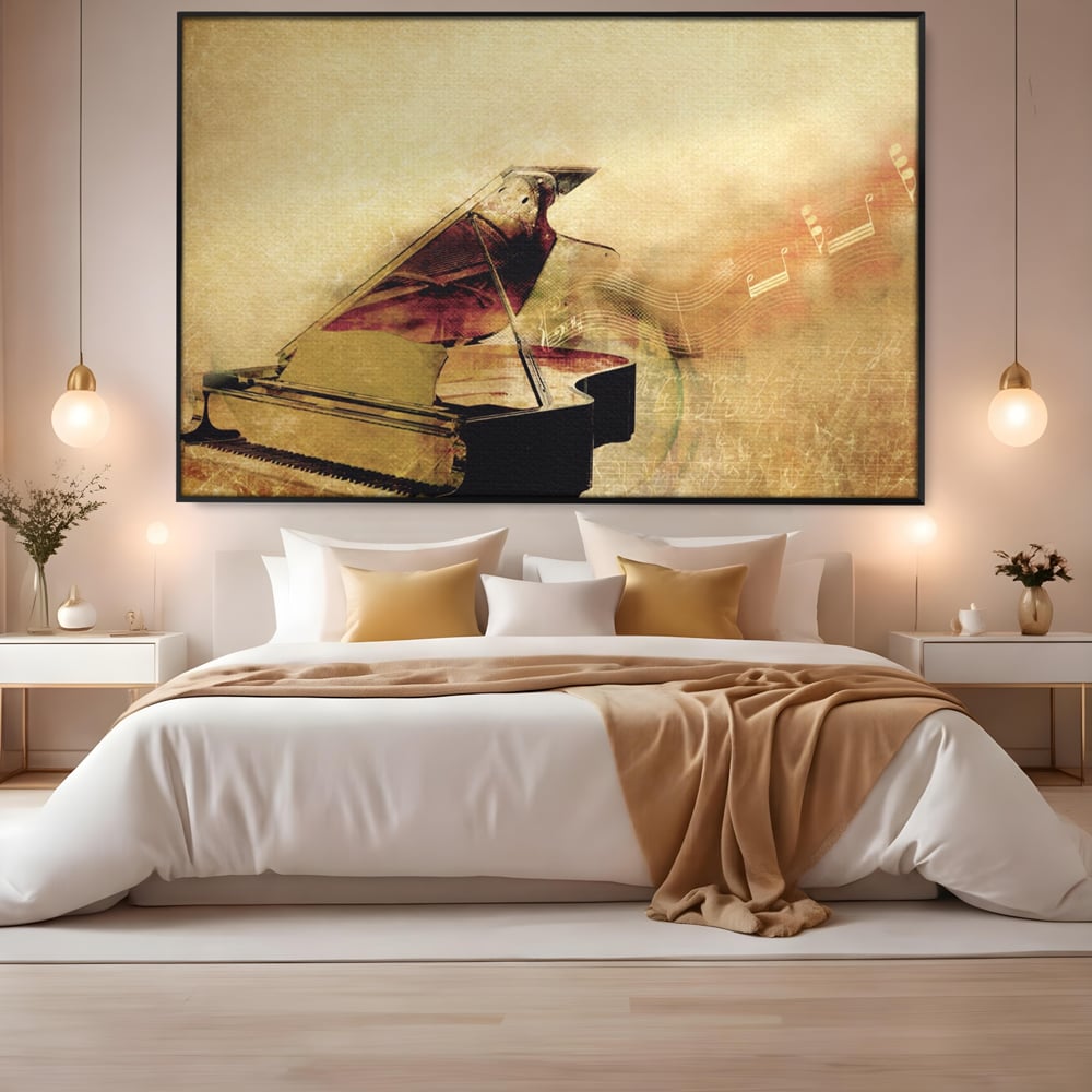 Tablou Canvas Premium LuxCanva® A1288, Pianul, Living, Instrument Muzical, Note Muzicale, Portativ, Studio, Culori Vibrante