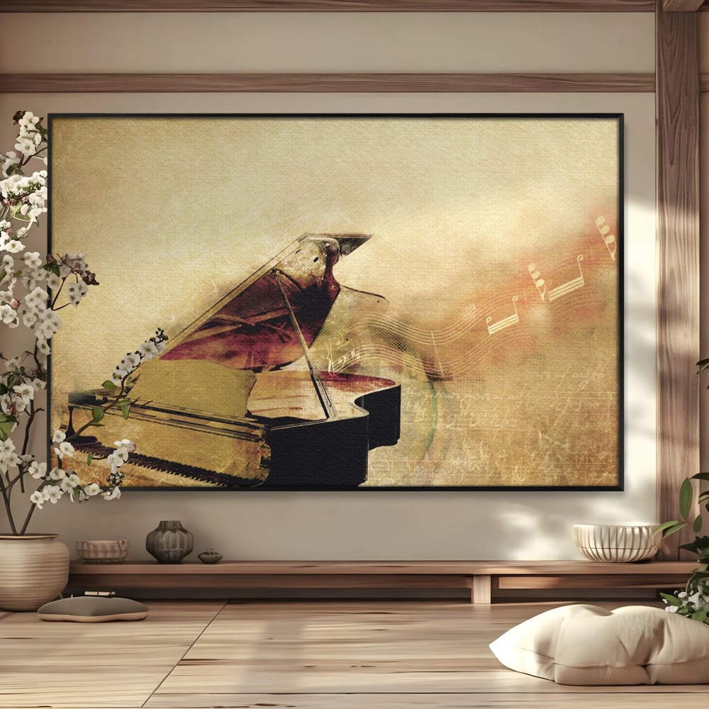 Tablou Canvas Premium LuxCanva® A1288, Pianul, Living, Instrument Muzical, Note Muzicale, Portativ, Studio, Culori Vibrante