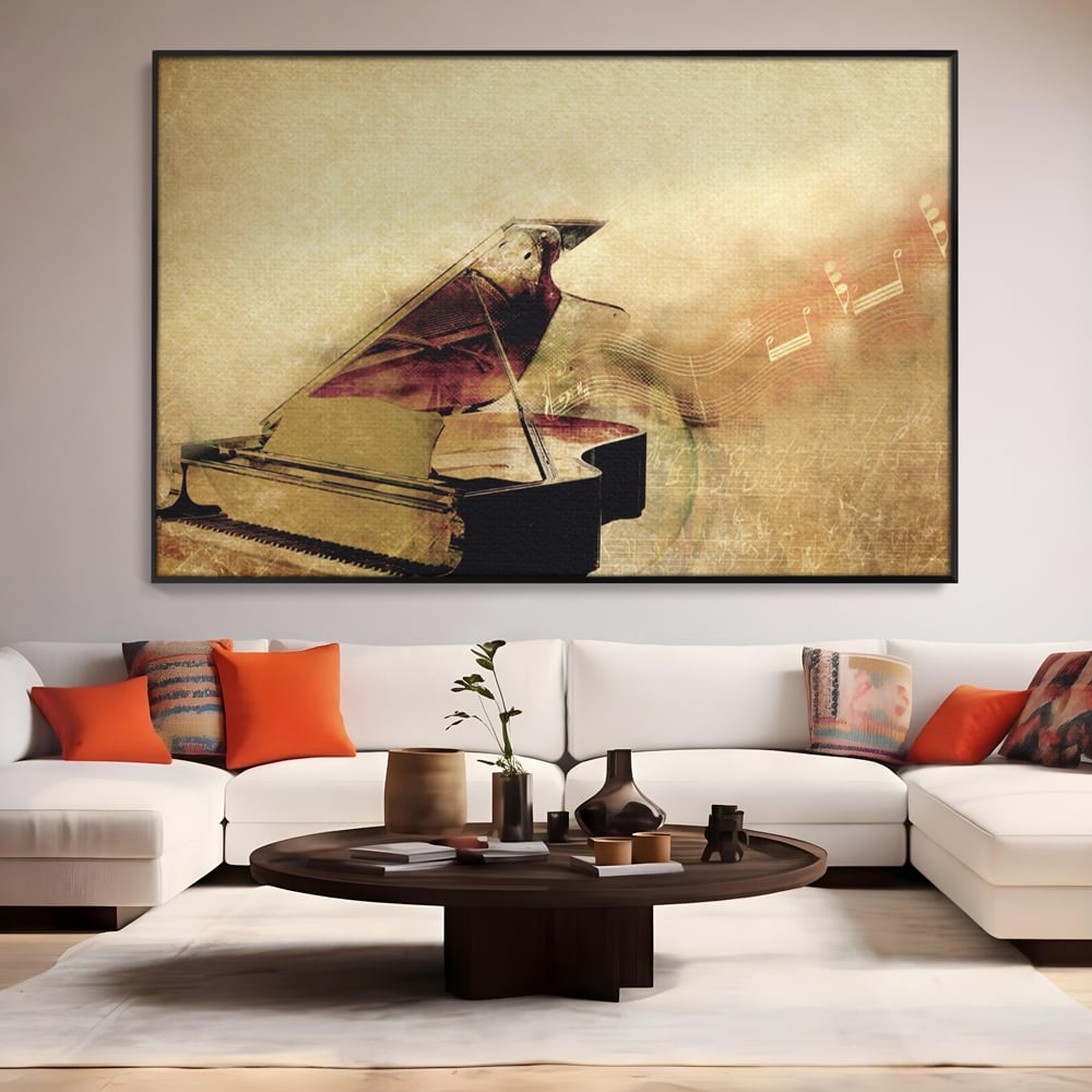 Tablou Canvas Premium LuxCanva® A1288, Pianul, Living, Instrument Muzical, Note Muzicale, Portativ, Studio, Culori Vibrante