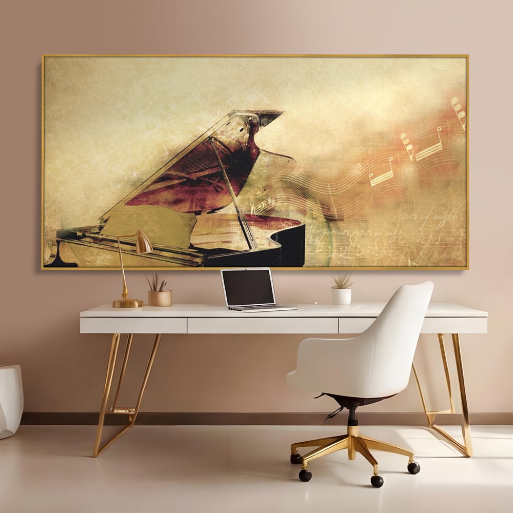 Tablou Canvas Premium LuxCanva® A1288, Pianul, Living, Instrument Muzical, Note Muzicale, Portativ, Studio, Culori Vibrante
