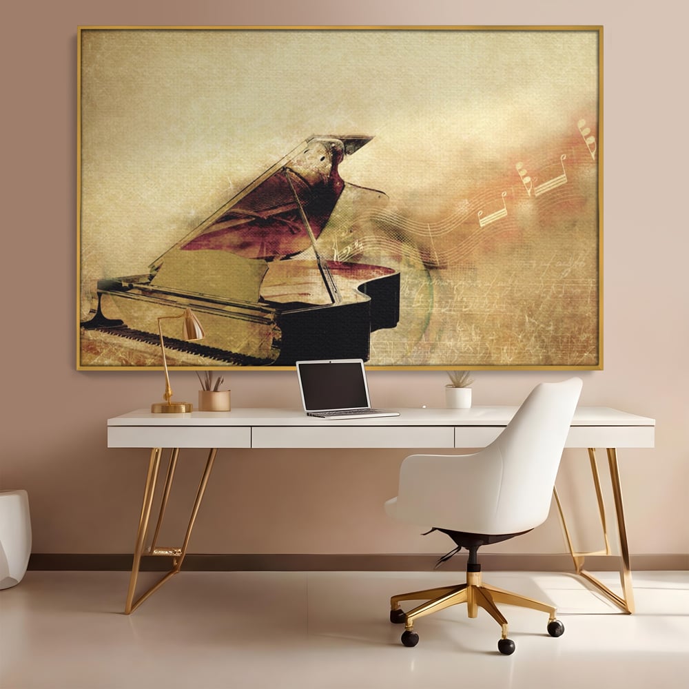 Tablou Canvas Premium LuxCanva® A1288, Pianul, Living, Instrument Muzical, Note Muzicale, Portativ, Studio, Culori Vibrante