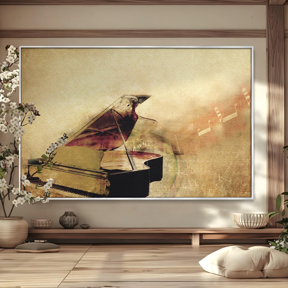 Tablou Canvas Premium LuxCanva® A1288, Pianul, Living, Instrument Muzical, Note Muzicale, Portativ, Studio, Culori Vibrante
