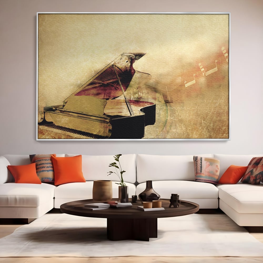Tablou Canvas Premium LuxCanva® A1288, Pianul, Living, Instrument Muzical, Note Muzicale, Portativ, Studio, Culori Vibrante