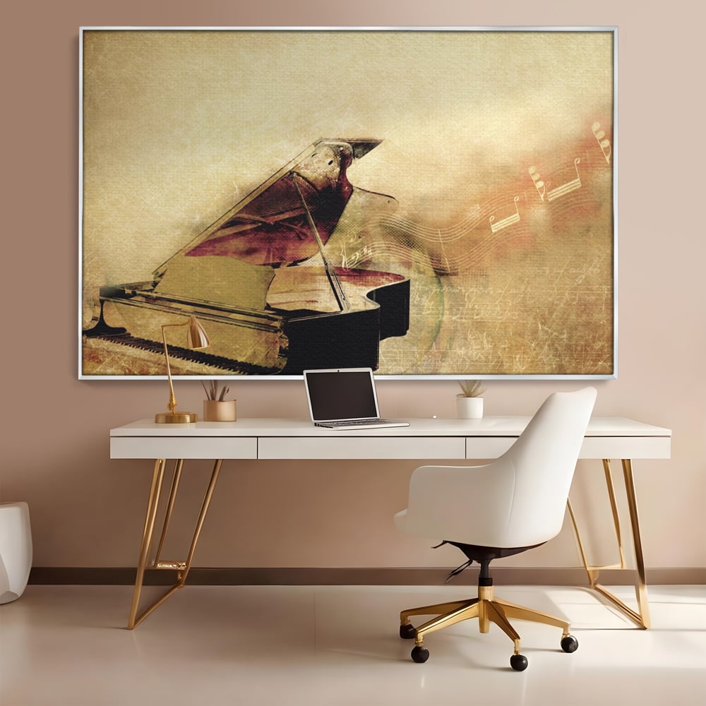 Tablou Canvas Premium LuxCanva® A1288, Pianul, Living, Instrument Muzical, Note Muzicale, Portativ, Studio, Culori Vibrante