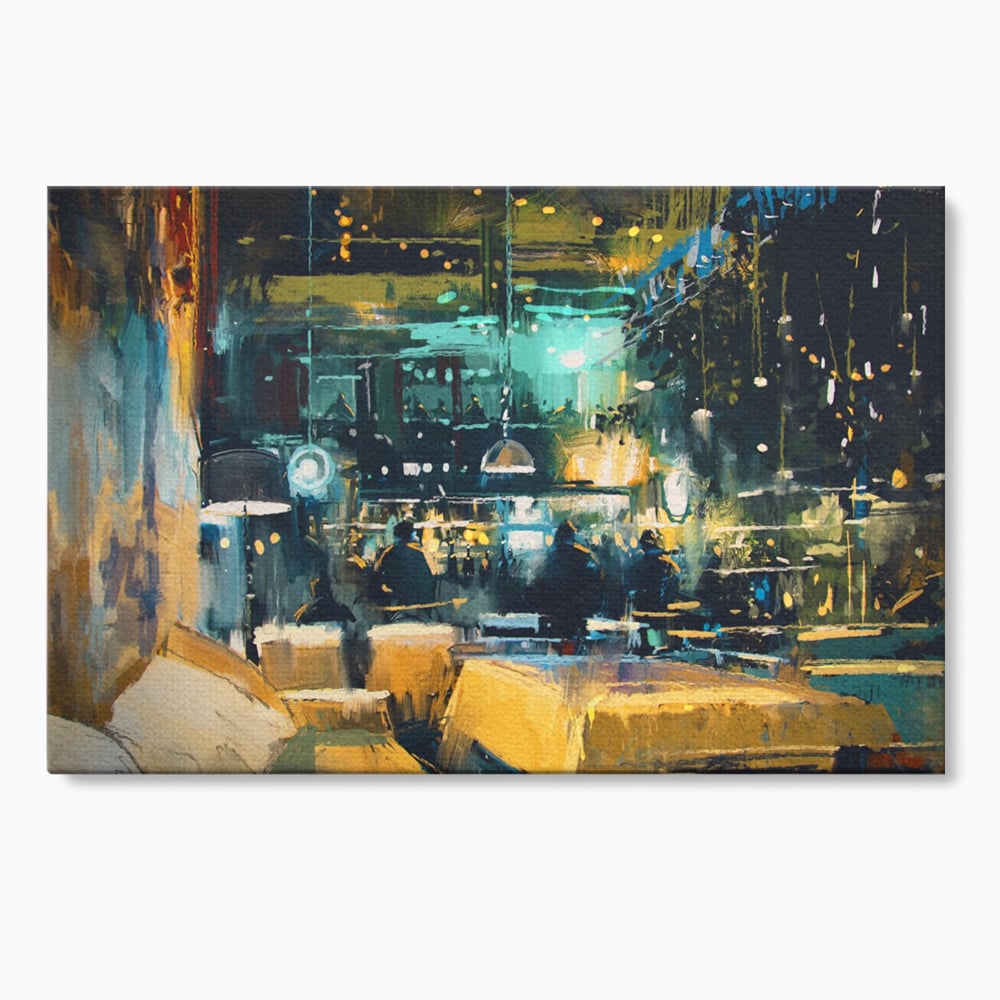 Tablou Canvas Premium LuxCanva® A1289, Night Club, Living, Oameni, Cafenea, Restaurant, Lumini, Culori Vibrante