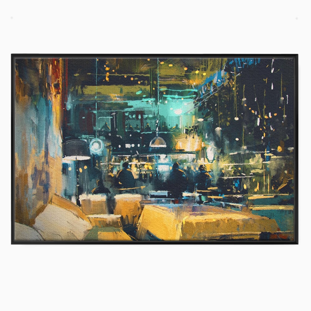 Tablou Canvas Premium LuxCanva® A1289, Night Club, Living, Oameni, Cafenea, Restaurant, Lumini, Culori Vibrante