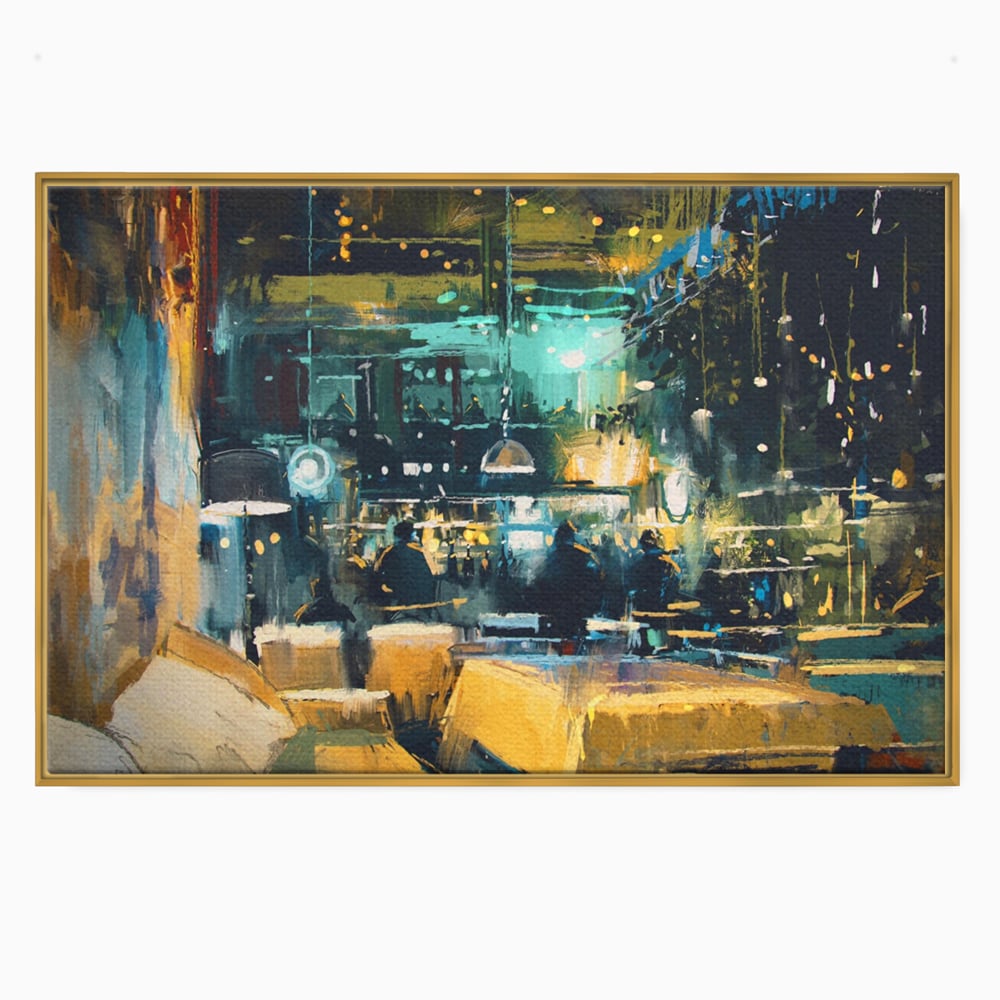 Tablou Canvas Premium LuxCanva® A1289, Night Club, Living, Oameni, Cafenea, Restaurant, Lumini, Culori Vibrante