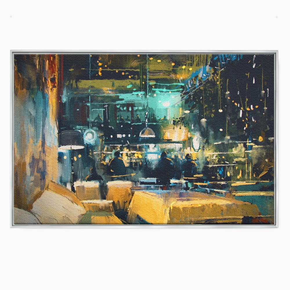 Tablou Canvas Premium LuxCanva® A1289, Night Club, Living, Oameni, Cafenea, Restaurant, Lumini, Culori Vibrante