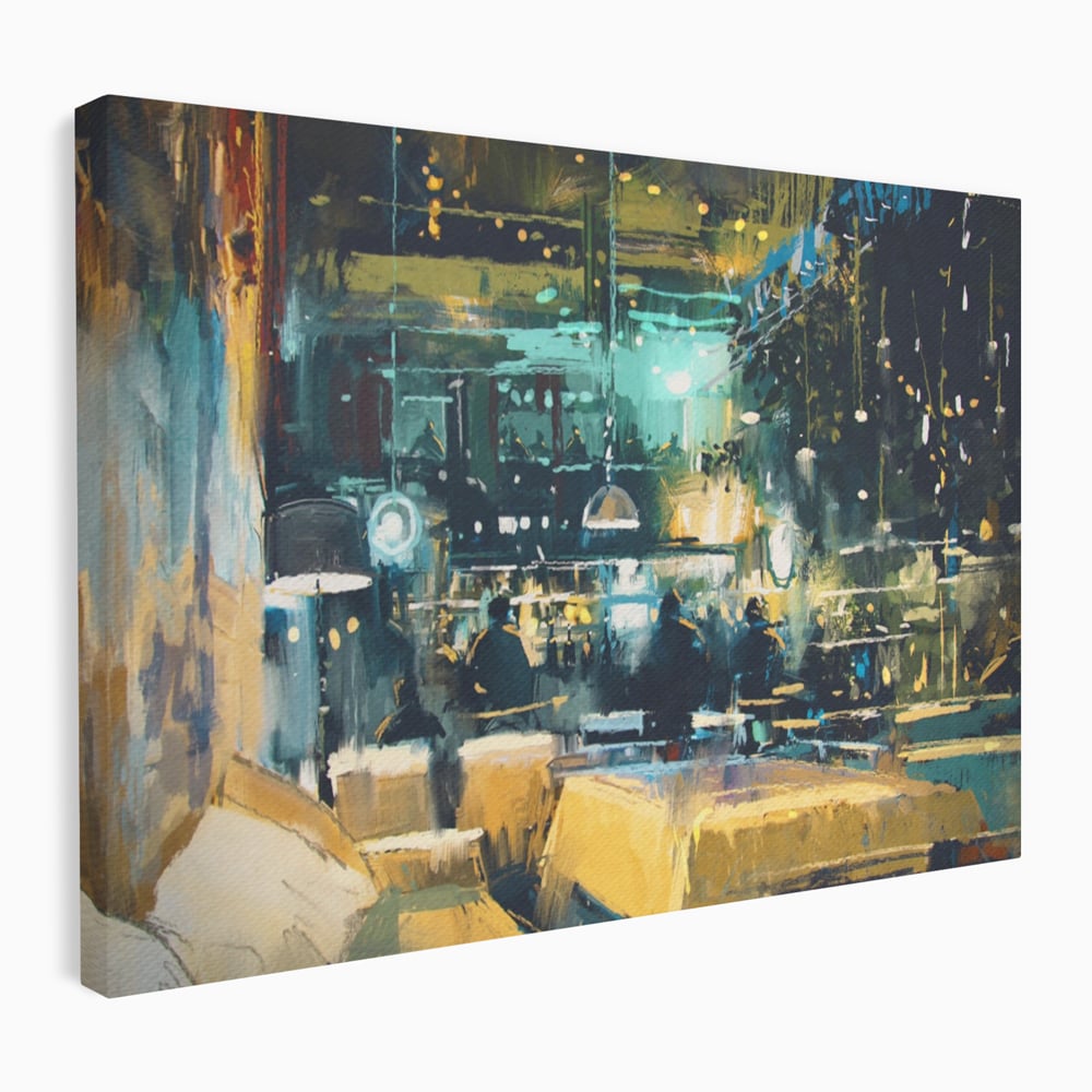 Tablou Canvas Premium LuxCanva® A1289, Night Club, Living, Oameni, Cafenea, Restaurant, Lumini, Culori Vibrante