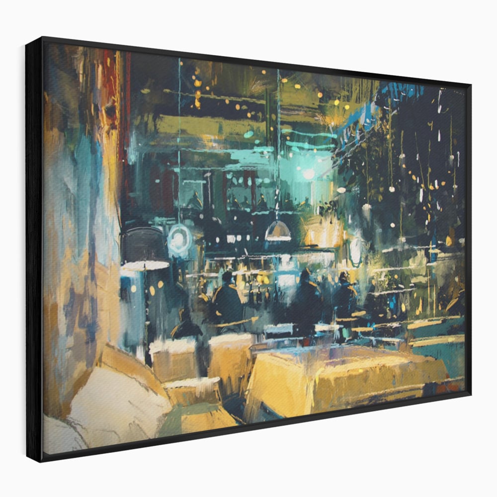 Tablou Canvas Premium LuxCanva® A1289, Night Club, Living, Oameni, Cafenea, Restaurant, Lumini, Culori Vibrante