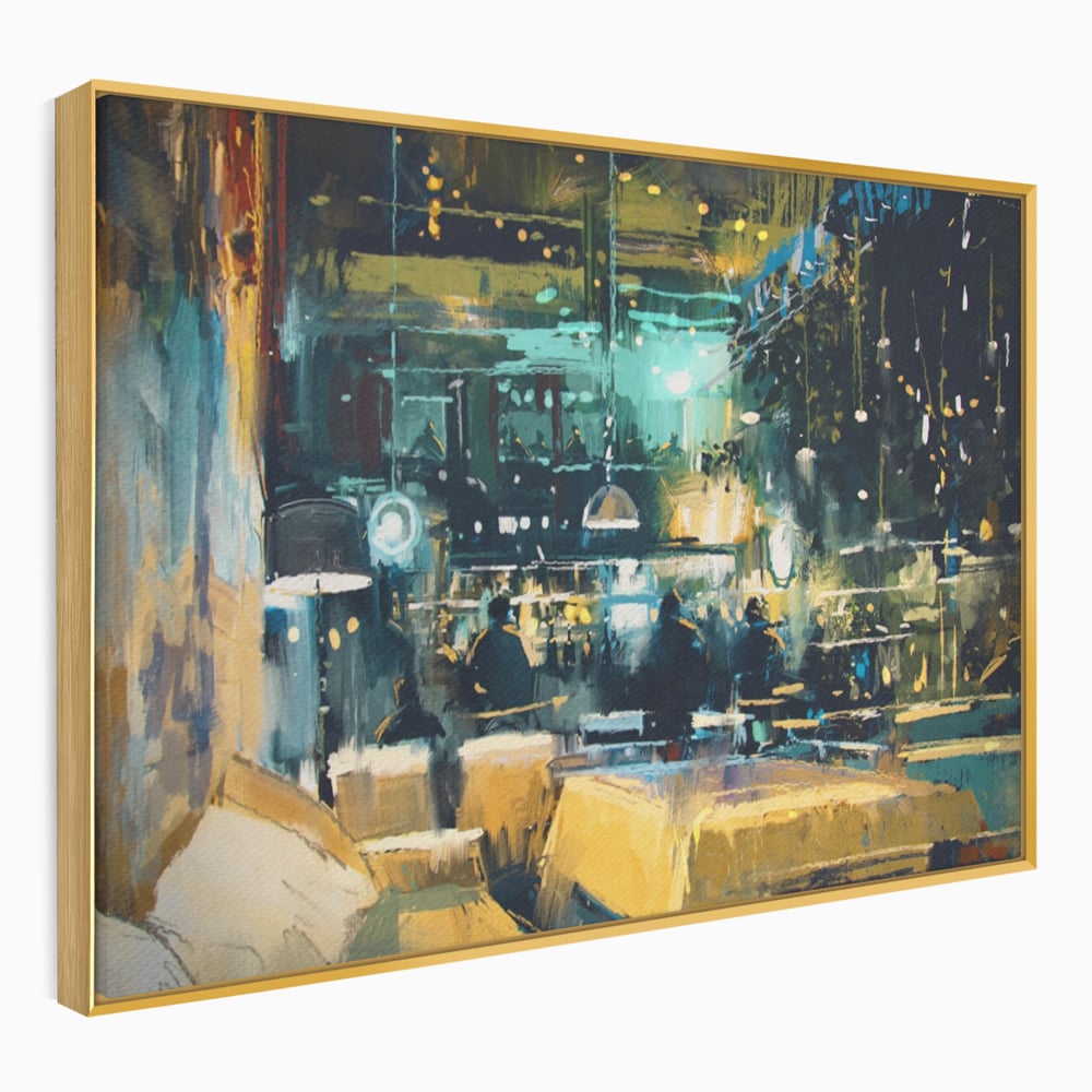 Tablou Canvas Premium LuxCanva® A1289, Night Club, Living, Oameni, Cafenea, Restaurant, Lumini, Culori Vibrante