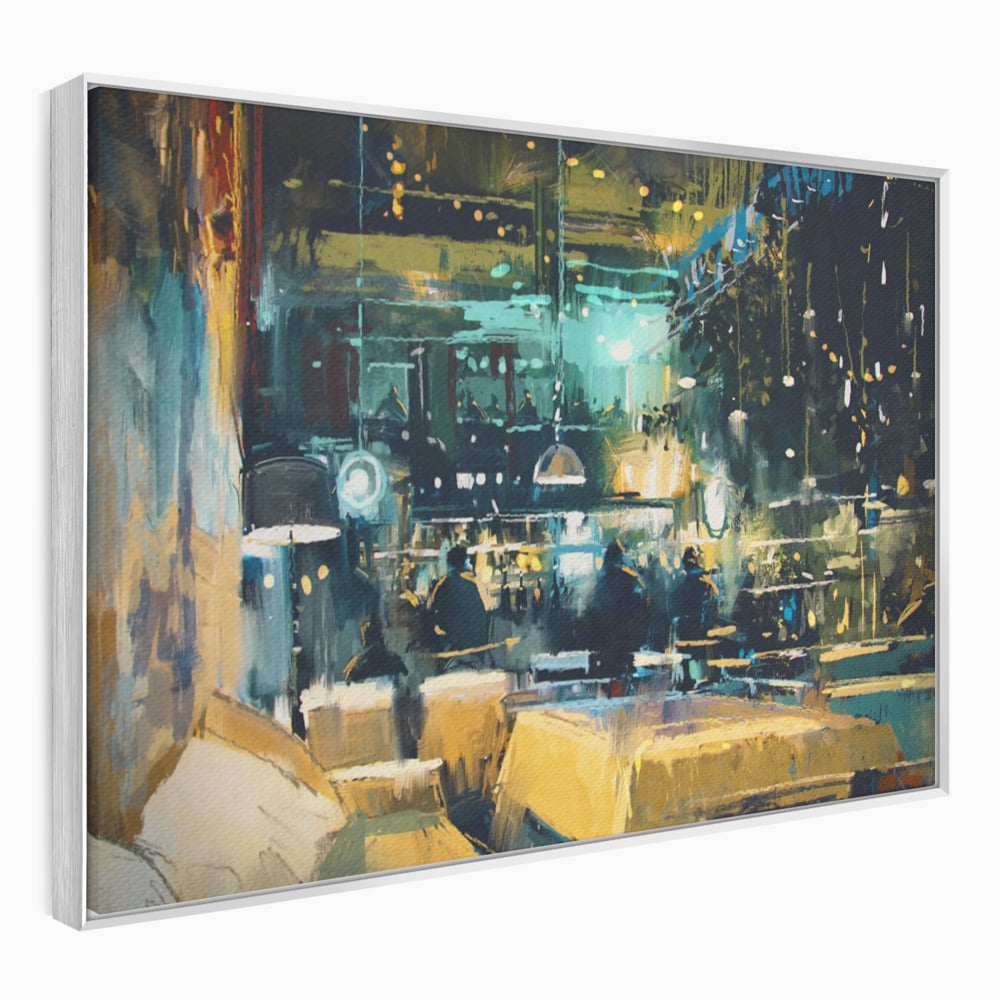 Tablou Canvas Premium LuxCanva® A1289, Night Club, Living, Oameni, Cafenea, Restaurant, Lumini, Culori Vibrante