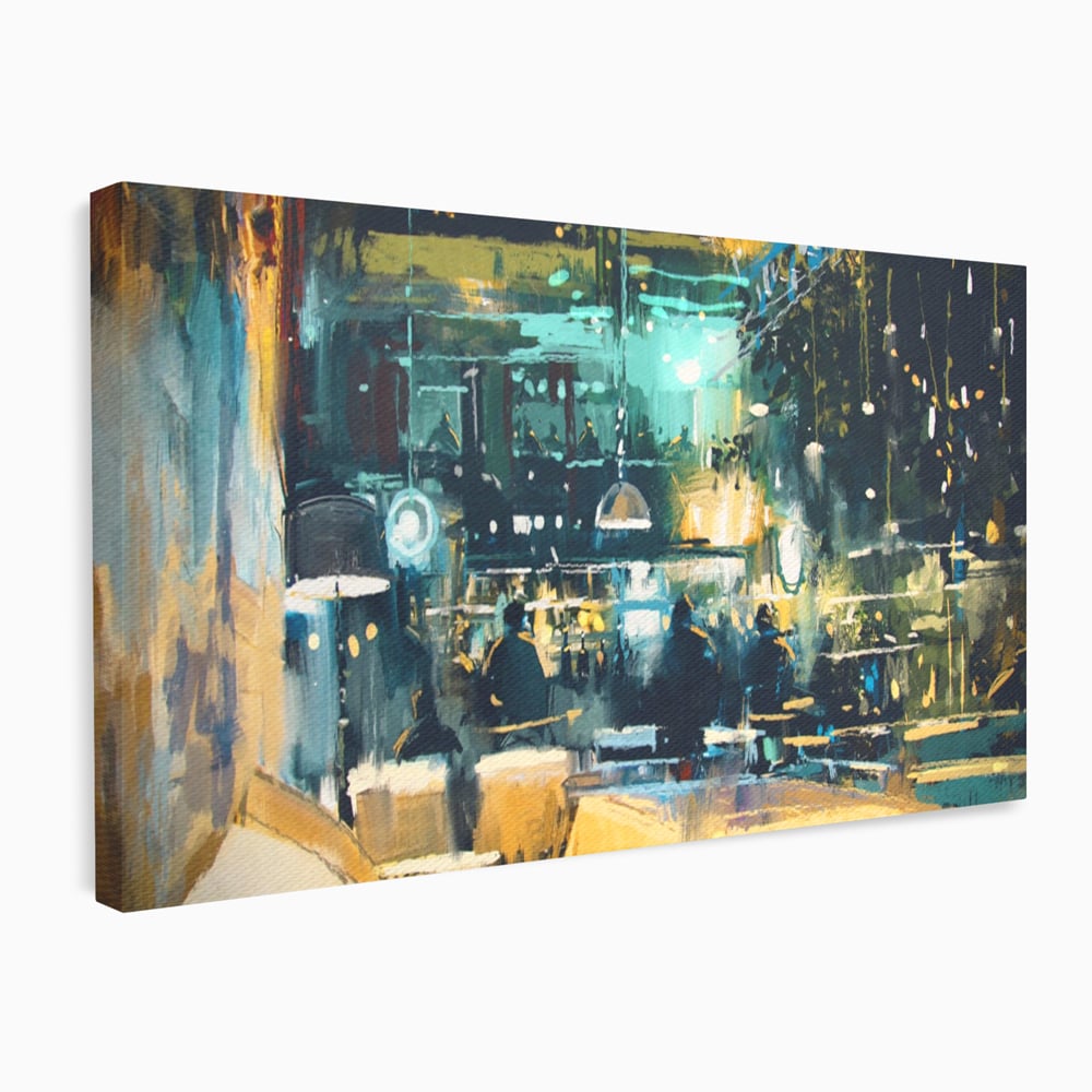 Tablou Canvas Premium LuxCanva® A1289, Night Club, Living, Oameni, Cafenea, Restaurant, Lumini, Culori Vibrante