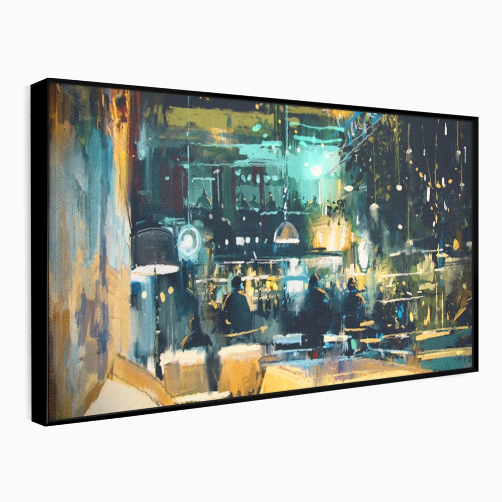 Tablou Canvas Premium LuxCanva® A1289, Night Club, Living, Oameni, Cafenea, Restaurant, Lumini, Culori Vibrante