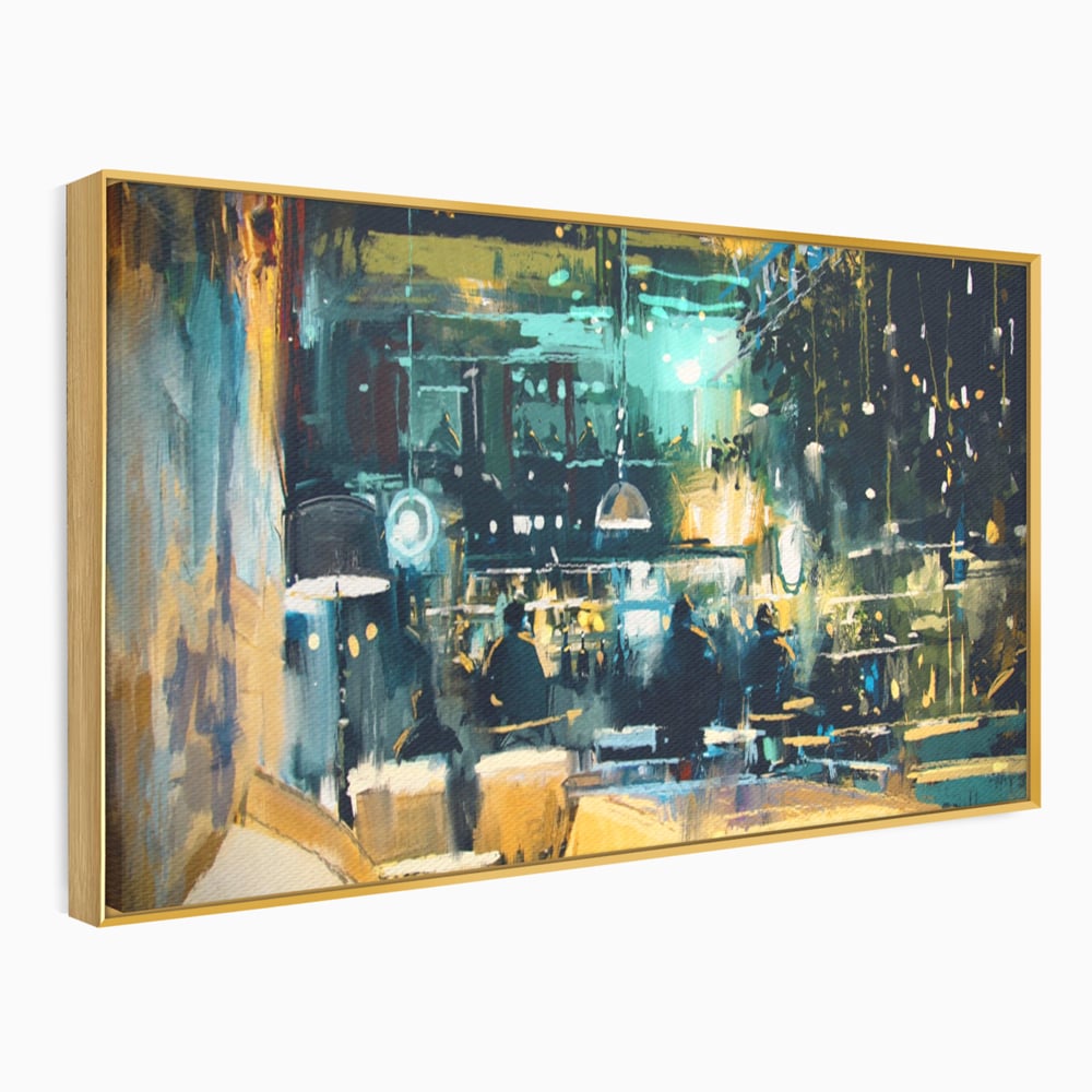 Tablou Canvas Premium LuxCanva® A1289, Night Club, Living, Oameni, Cafenea, Restaurant, Lumini, Culori Vibrante
