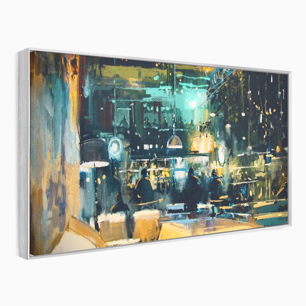 Tablou Canvas Premium LuxCanva® A1289, Night Club, Living, Oameni, Cafenea, Restaurant, Lumini, Culori Vibrante