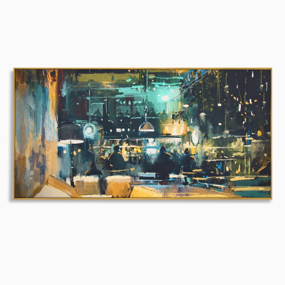Tablou Canvas Premium LuxCanva® A1289, Night Club, Living, Oameni, Cafenea, Restaurant, Lumini, Culori Vibrante