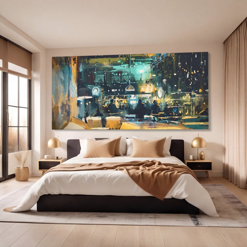 Tablou Canvas Premium LuxCanva® A1289, Night Club, Living, Oameni, Cafenea, Restaurant, Lumini, Culori Vibrante
