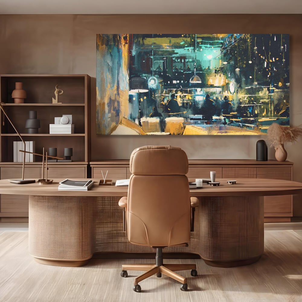Tablou Canvas Premium LuxCanva® A1289, Night Club, Living, Oameni, Cafenea, Restaurant, Lumini, Culori Vibrante