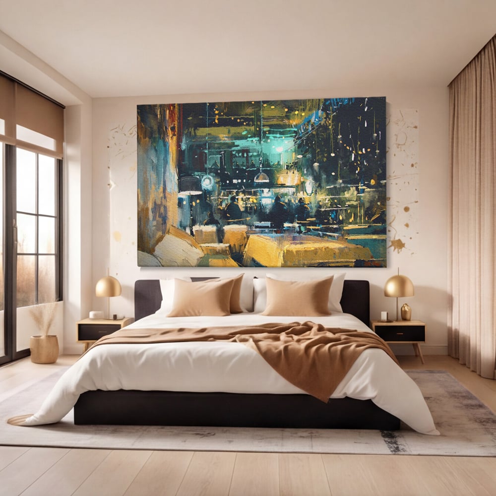 Tablou Canvas Premium LuxCanva® A1289, Night Club, Living, Oameni, Cafenea, Restaurant, Lumini, Culori Vibrante
