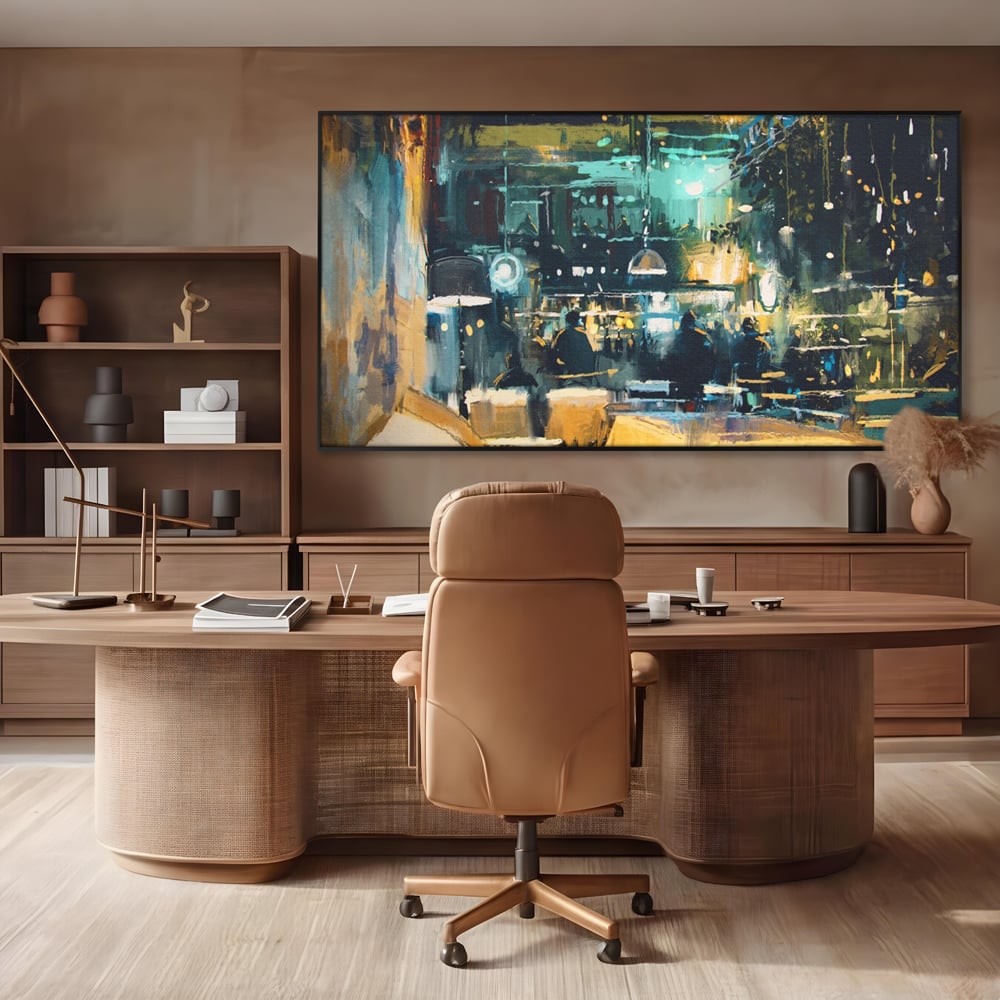 Tablou Canvas Premium LuxCanva® A1289, Night Club, Living, Oameni, Cafenea, Restaurant, Lumini, Culori Vibrante