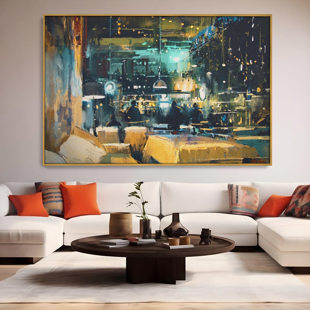 Tablou Canvas Premium LuxCanva® A1289, Night Club, Living, Oameni, Cafenea, Restaurant, Lumini, Culori Vibrante