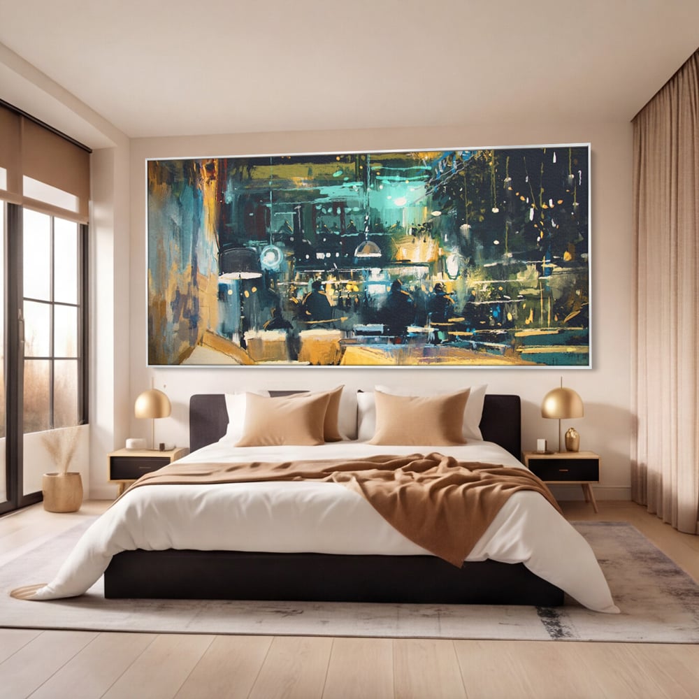 Tablou Canvas Premium LuxCanva® A1289, Night Club, Living, Oameni, Cafenea, Restaurant, Lumini, Culori Vibrante