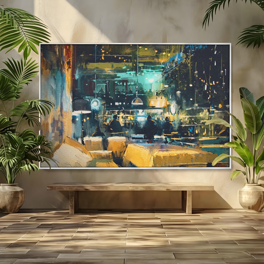 Tablou Canvas Premium LuxCanva® A1289, Night Club, Living, Oameni, Cafenea, Restaurant, Lumini, Culori Vibrante