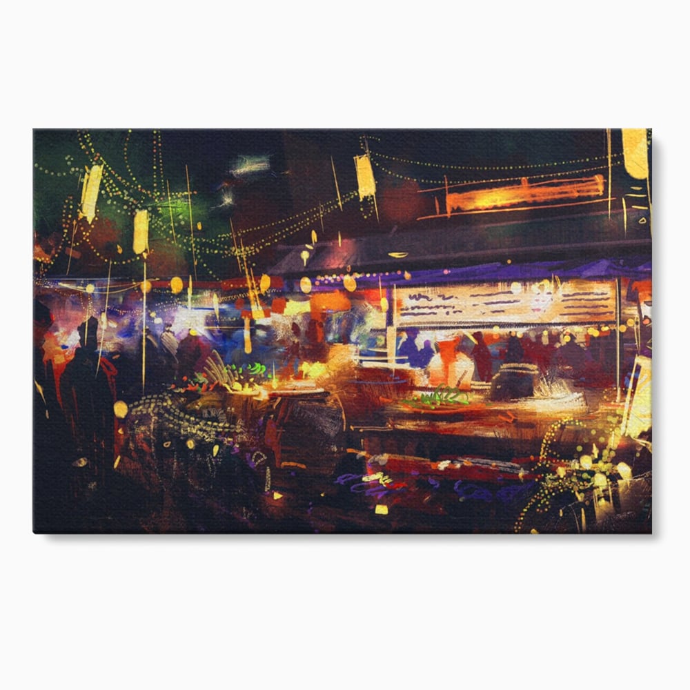 Leinwandbilder Premium LuxCanva® A1290, Bunter Markt, Wohnen, Laden, Menschen, Abstrakt, Lichter, Kräftige Farben