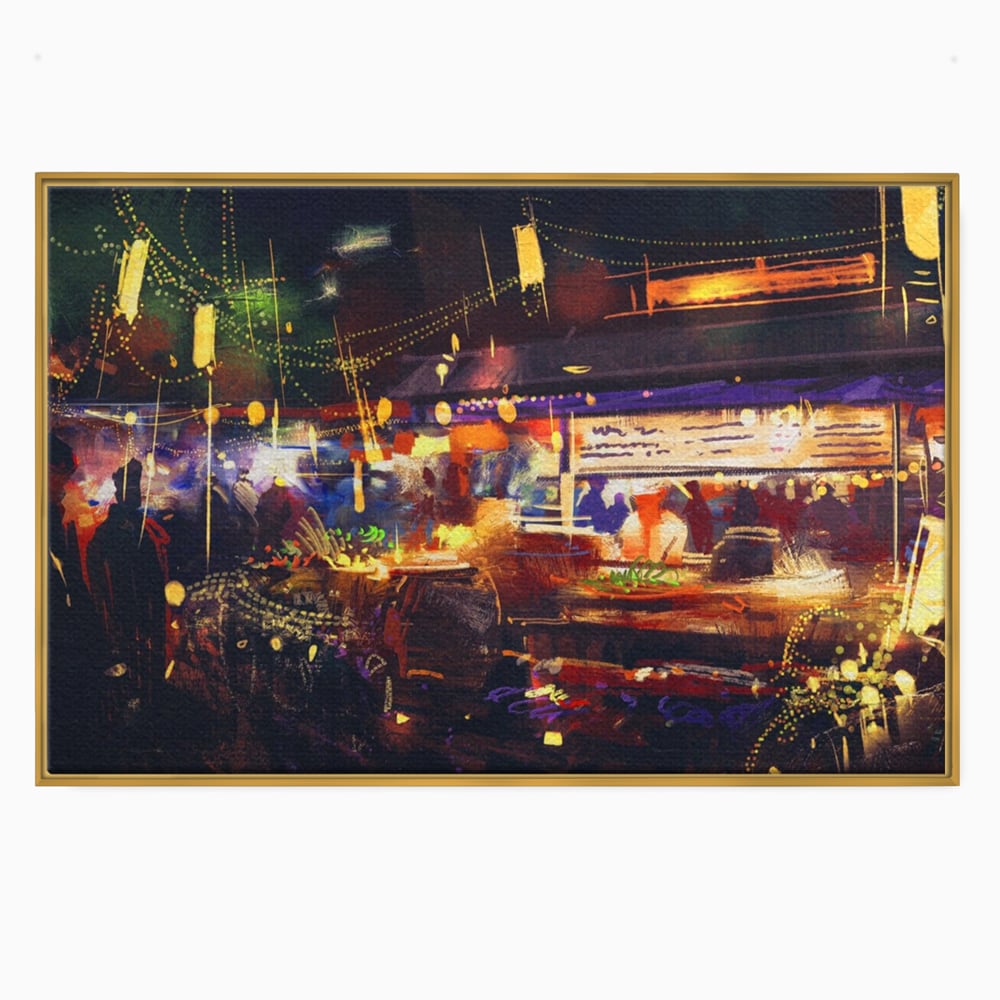 Leinwandbilder Premium LuxCanva® A1290, Bunter Markt, Wohnen, Laden, Menschen, Abstrakt, Lichter, Kräftige Farben