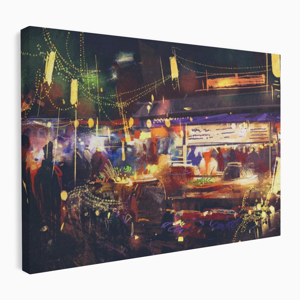 Leinwandbilder Premium LuxCanva® A1290, Bunter Markt, Wohnen, Laden, Menschen, Abstrakt, Lichter, Kräftige Farben