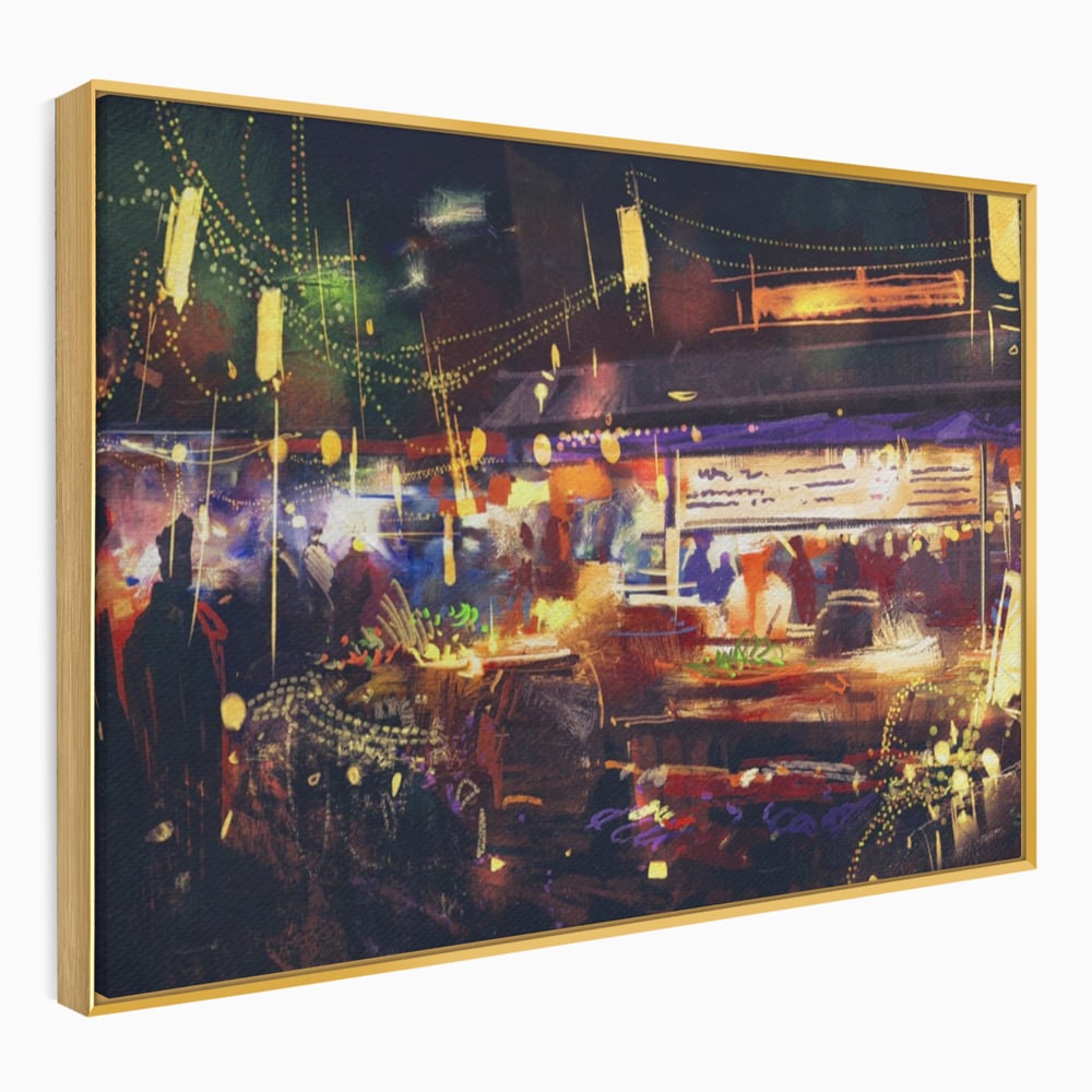 Leinwandbilder Premium LuxCanva® A1290, Bunter Markt, Wohnen, Laden, Menschen, Abstrakt, Lichter, Kräftige Farben