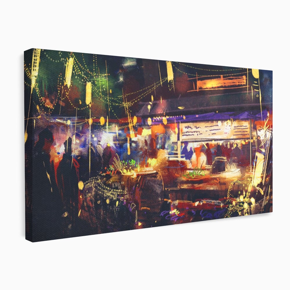 Leinwandbilder Premium LuxCanva® A1290, Bunter Markt, Wohnen, Laden, Menschen, Abstrakt, Lichter, Kräftige Farben