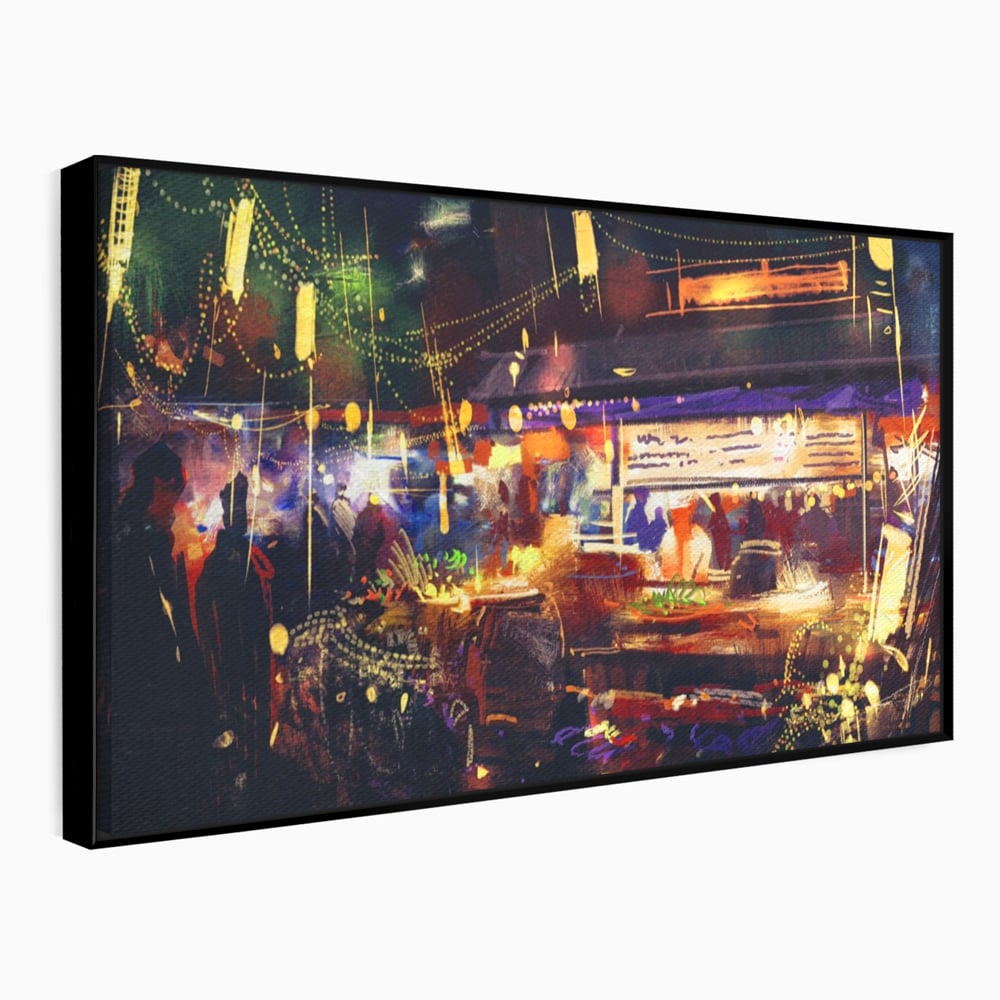 Leinwandbilder Premium LuxCanva® A1290, Bunter Markt, Wohnen, Laden, Menschen, Abstrakt, Lichter, Kräftige Farben