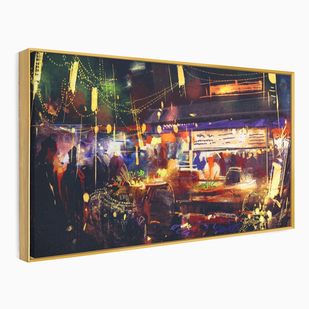 Leinwandbilder Premium LuxCanva® A1290, Bunter Markt, Wohnen, Laden, Menschen, Abstrakt, Lichter, Kräftige Farben