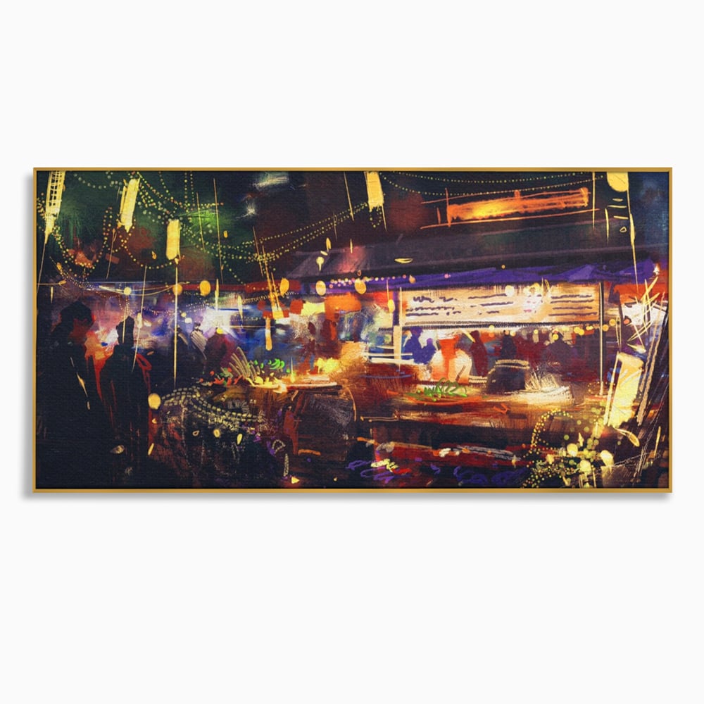Leinwandbilder Premium LuxCanva® A1290, Bunter Markt, Wohnen, Laden, Menschen, Abstrakt, Lichter, Kräftige Farben