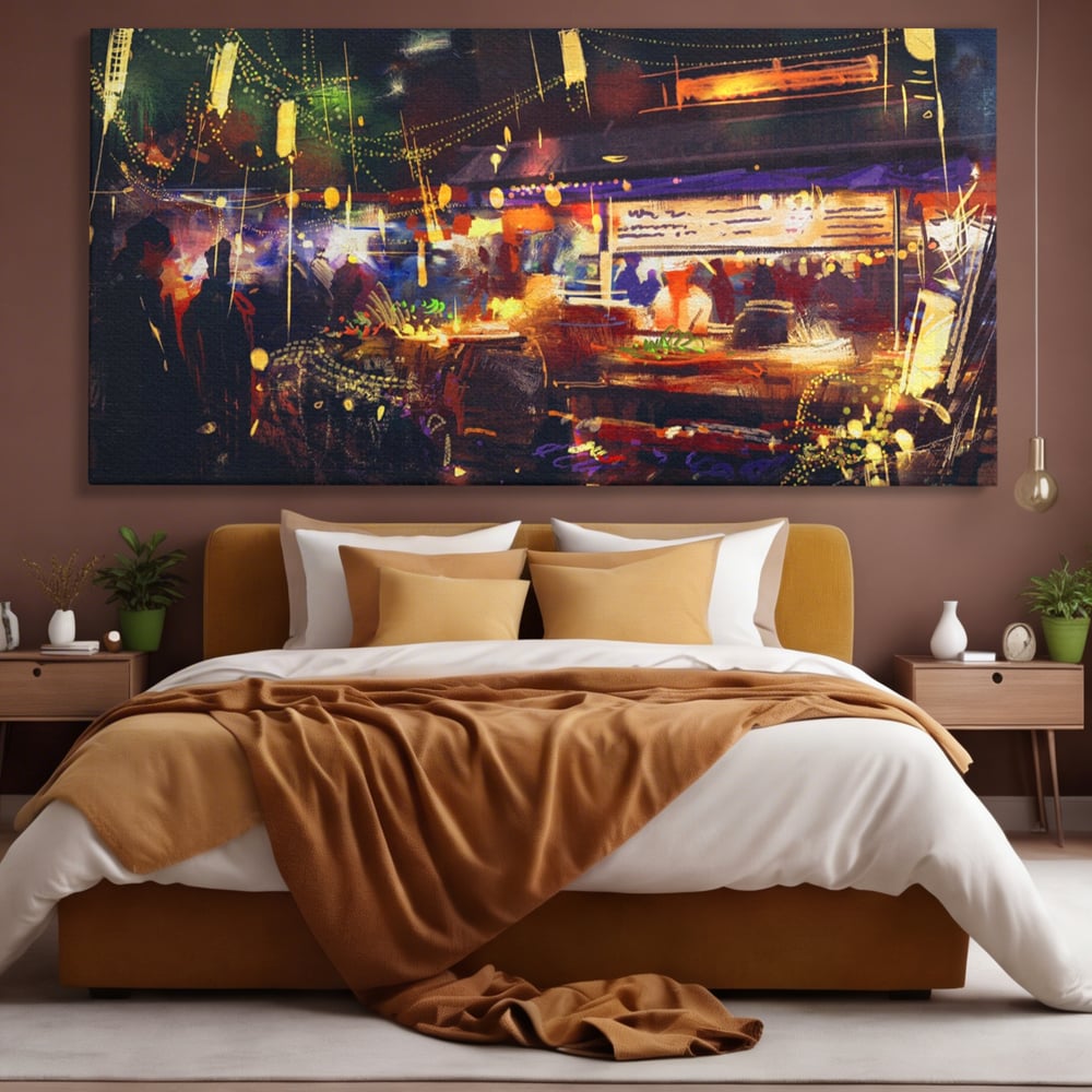 Leinwandbilder Premium LuxCanva® A1290, Bunter Markt, Wohnen, Laden, Menschen, Abstrakt, Lichter, Kräftige Farben