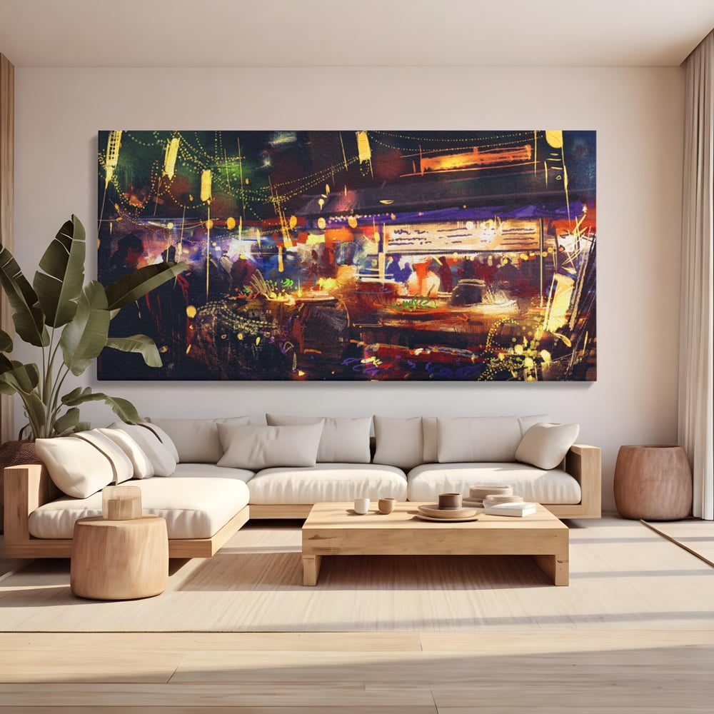 Leinwandbilder Premium LuxCanva® A1290, Bunter Markt, Wohnen, Laden, Menschen, Abstrakt, Lichter, Kräftige Farben